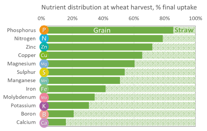 Figure 3. Split between grain and straw for each crop nutrient